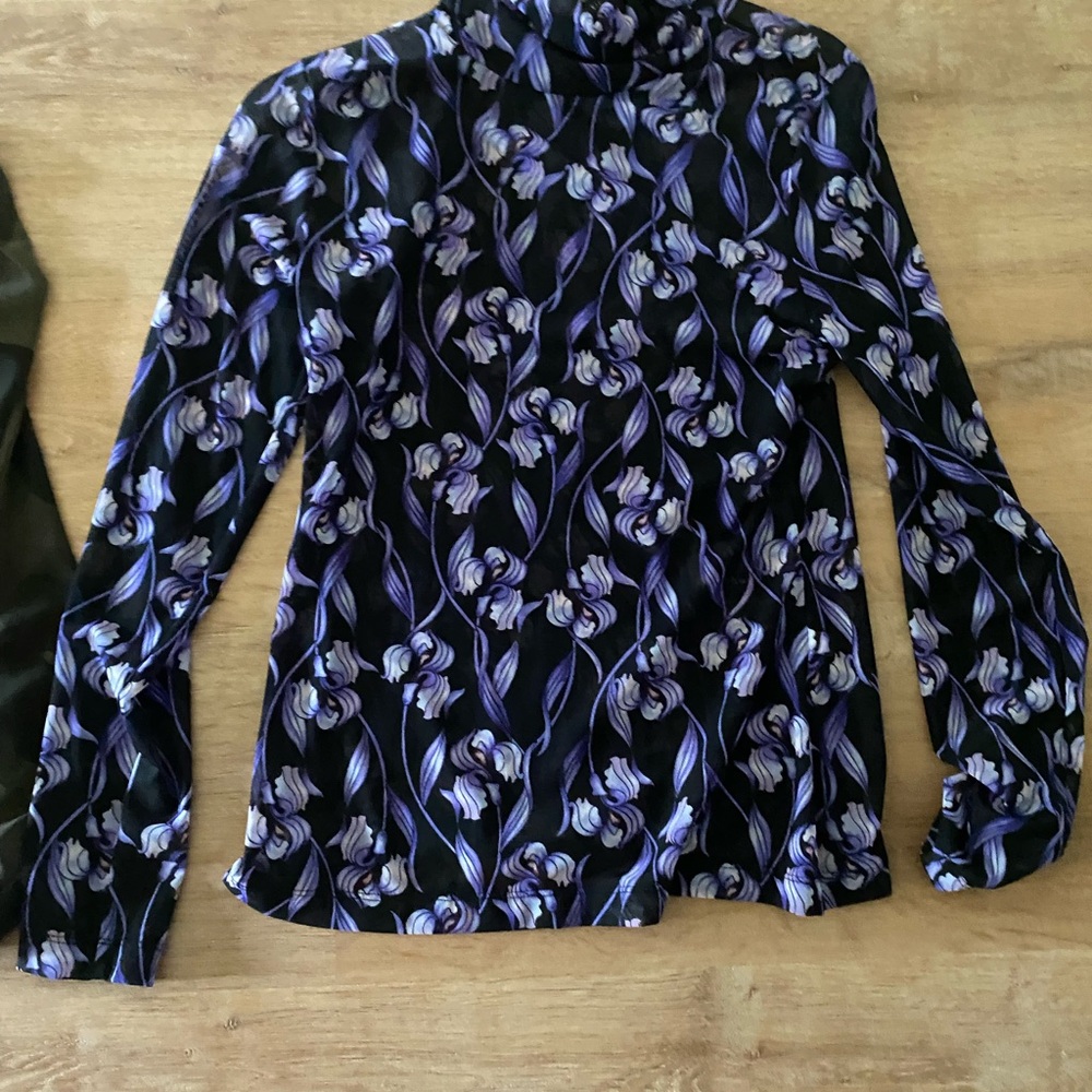 Floral Long Sleeve Top - Purple and Black